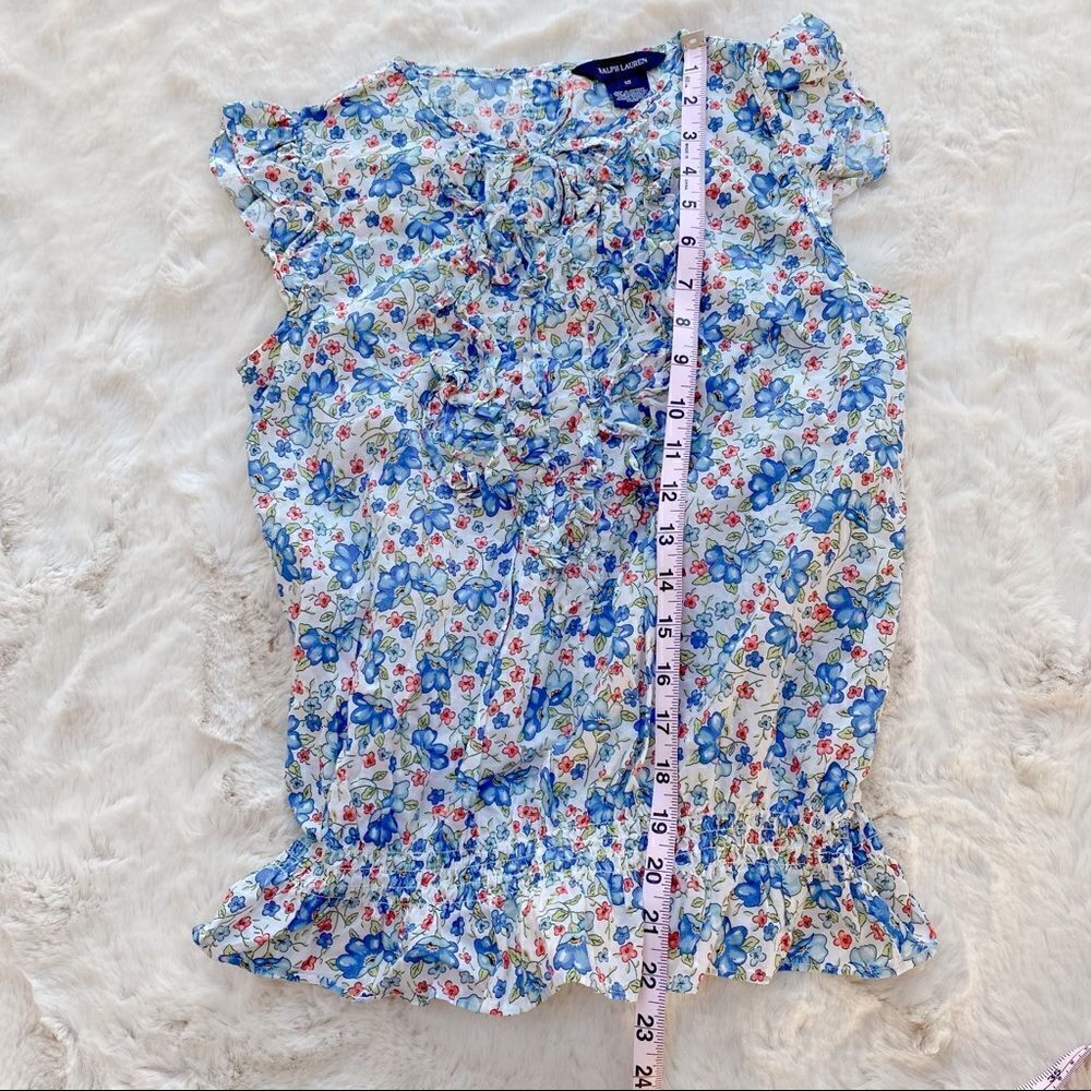 Ralph Lauren Ruffle Sleeveless Floral Top Girl’s 16 - Picture 9 of 10